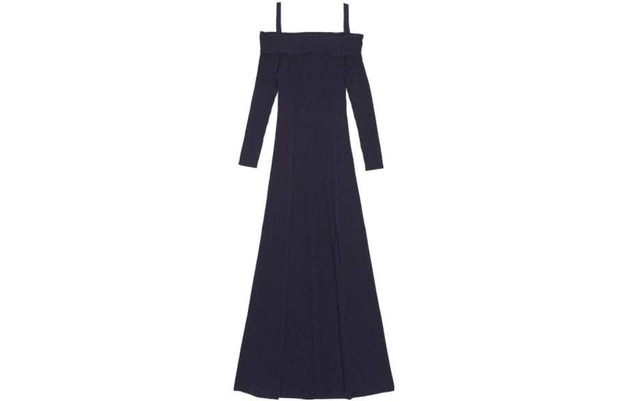 GANNI Melange Knitted Off Shoulder Maxi Dress