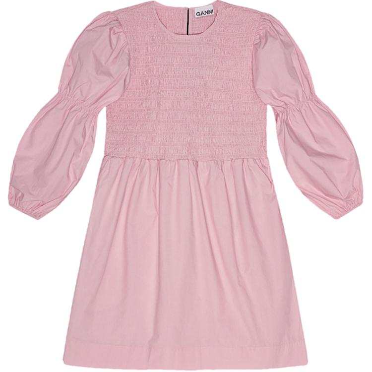 GANNI SS24 Long Sleeved Dress Women's Bleached Mauve Hibiscus