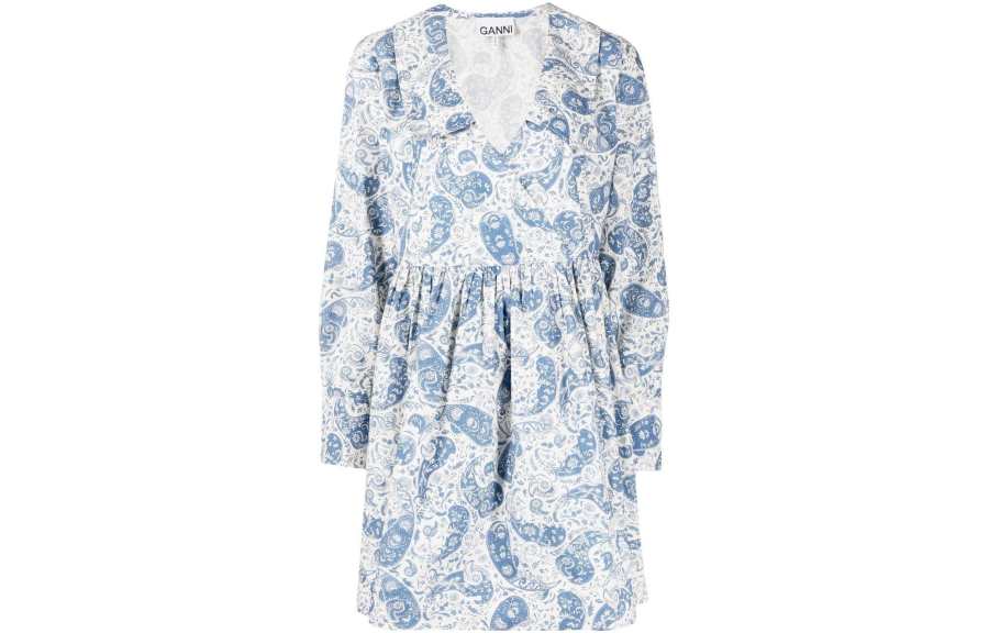 Ganni paisley-print cotton wrap dress
