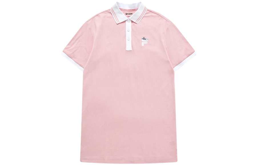 FILA FUSION Short Sleeved Dresses Women's Youth Pink Polo Collar Moderate Mid Length