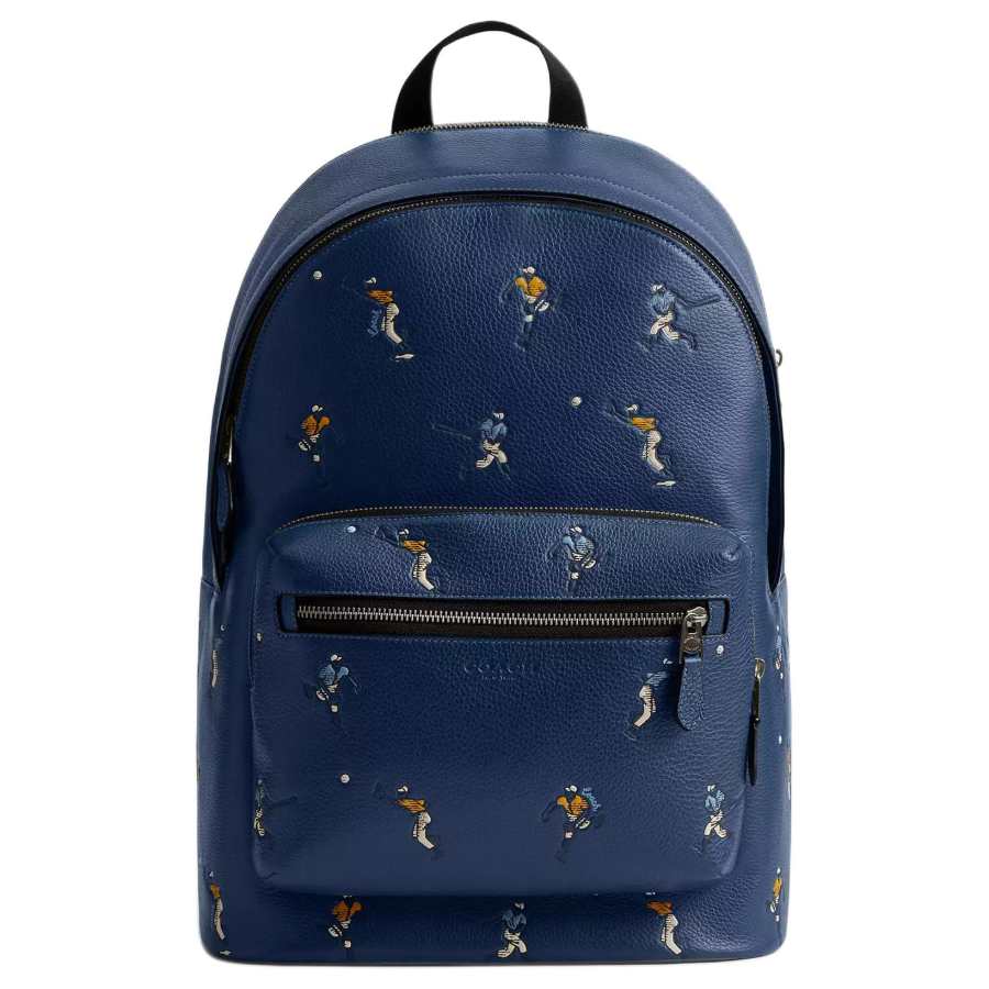 COACH COACH Litchi Grain Leather Backpack Large Men's Blue