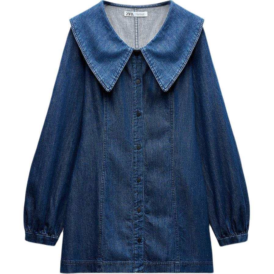 ZARA Trf Long Sleeved Dress Women's Blue