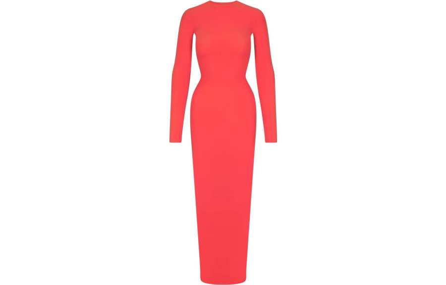 Skims Long Sleeved Dresses Women's Poppy/SHADES Crew Neck Moderate Long