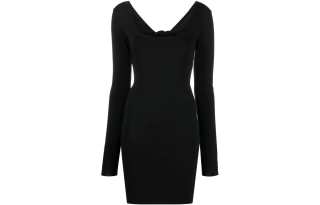 Rotate Long Sleeved Dresses Women's Black V Neck Moderate Mid Length