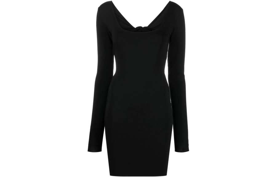 Rotate Long Sleeved Dresses Women's Black V Neck Moderate Mid Length