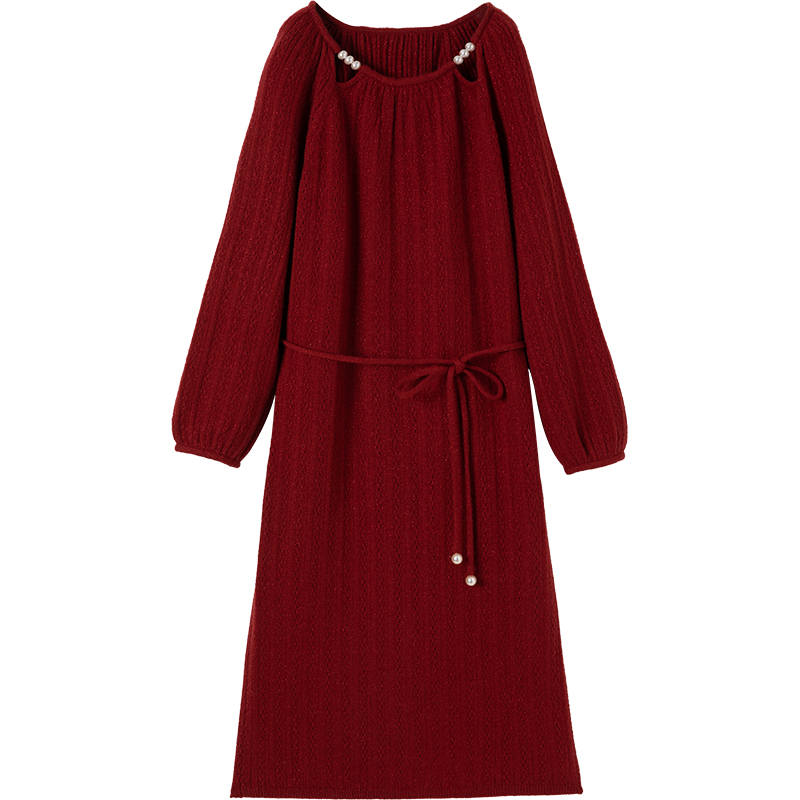 XIANGYING Long Sleeved Dress Women's Red