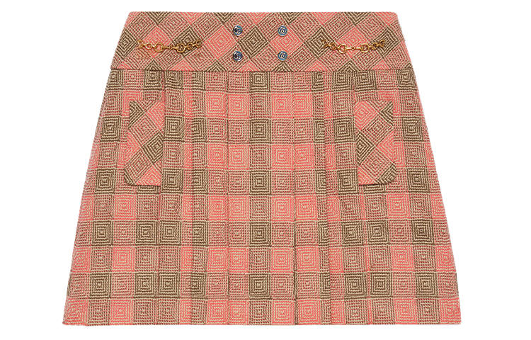 GUCCI Casual Short Skirts Women's Pink Moderate Short Pleated Skirt