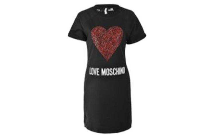 LOVE MOSCHINO Short Sleeved Dresses Women's Black Crew Neck Moderate Short
