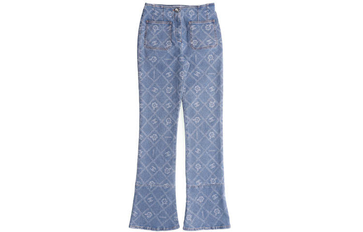 CHANEL Jeans Women's Blue Moderate Straight Fit Pants