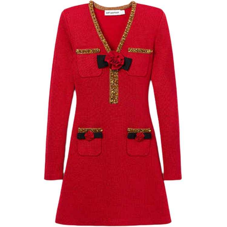Self-portrait textured-knit mini dress
