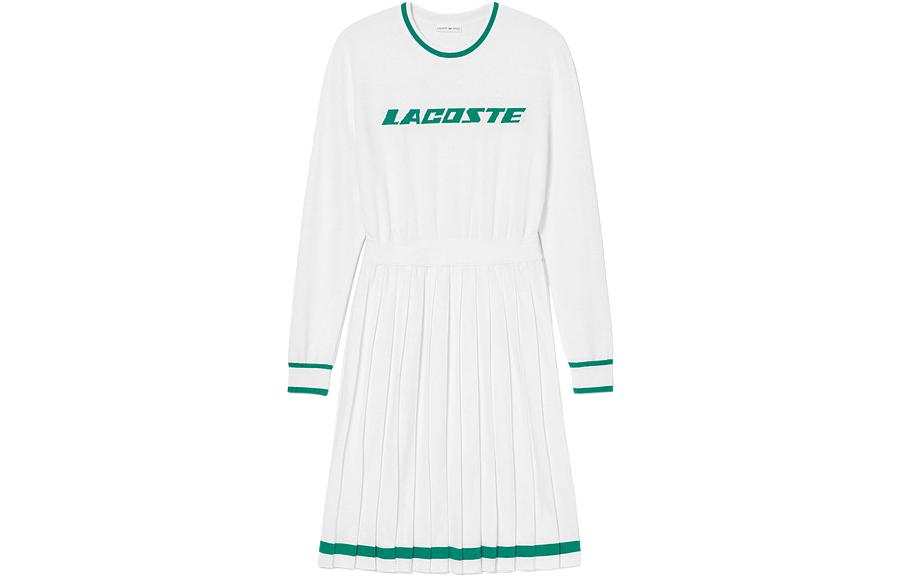 LACOSTE Long Sleeved Dresses Women's White Crew Neck Moderate Mid Length
