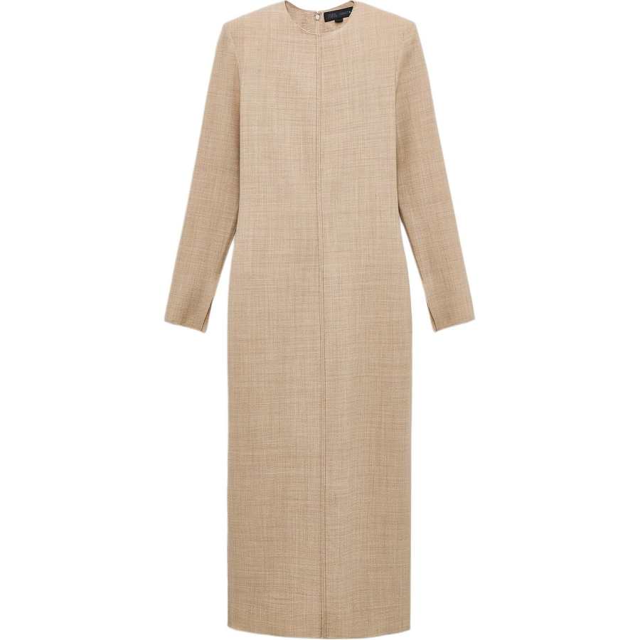 ZARA ZW Long Sleeved Dress Women's Beige