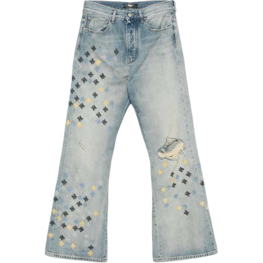 AMIRI Amiri Ma Quad Embroidered Distressed Flared Jeans