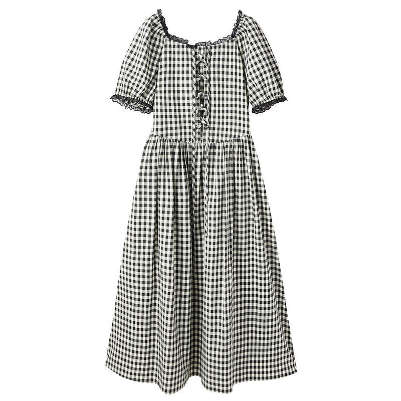 XIANGYING Short Sleeved Dress Women's Black White