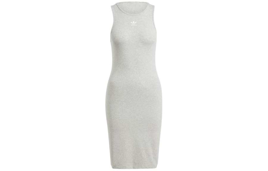 Adidas Originals Essential Essentials Rib Tank Dress Sleeveless Dress Women's Light Gray