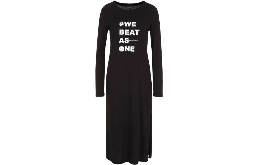 ARMANI EXCHANGE Long Sleeved Dresses Women's Black Crew Neck Moderate Mid Length
