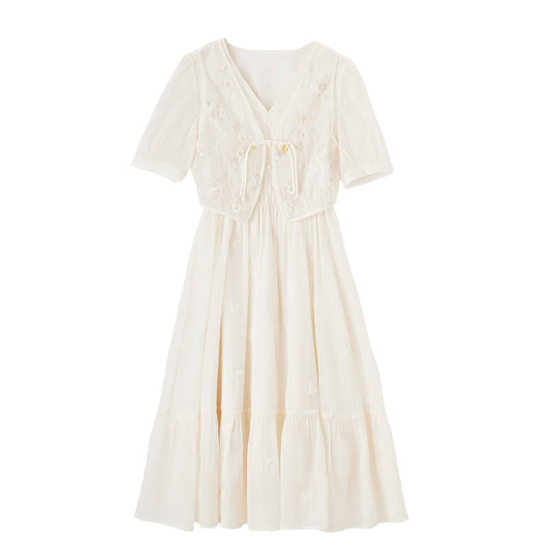 XIANGYING Short Sleeved Dress Women's Beige