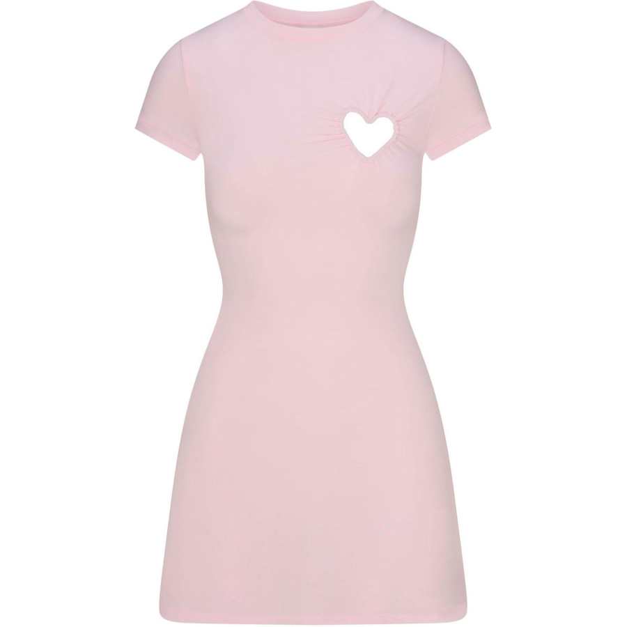 Skims Valentine's Day Collection Short Sleeved Dresses Women's Cherry Blossom/Cherry Blossom Pink Crew Neck Moderate Short