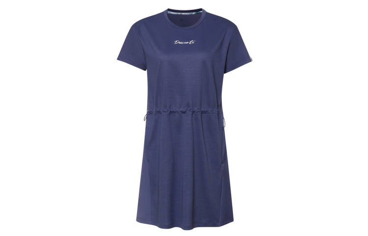 DESCENTE X MIKA NINAGAWA Short Sleeved Dresses Women's DB DARK BLUE Crew Neck Moderate Short