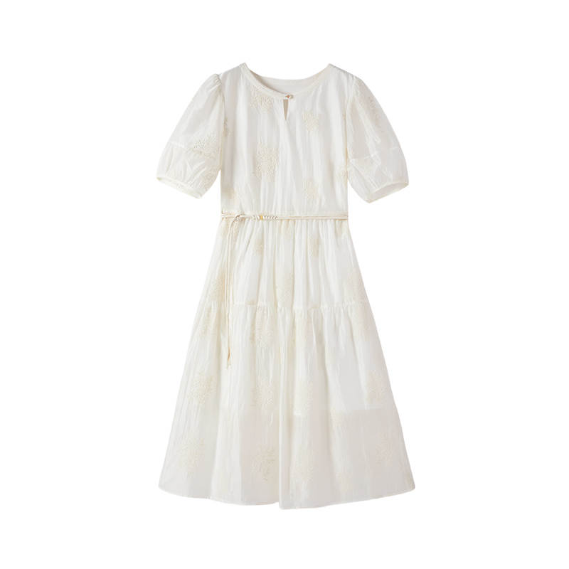 XIANGYING Short Sleeved Dress Women's Ecru