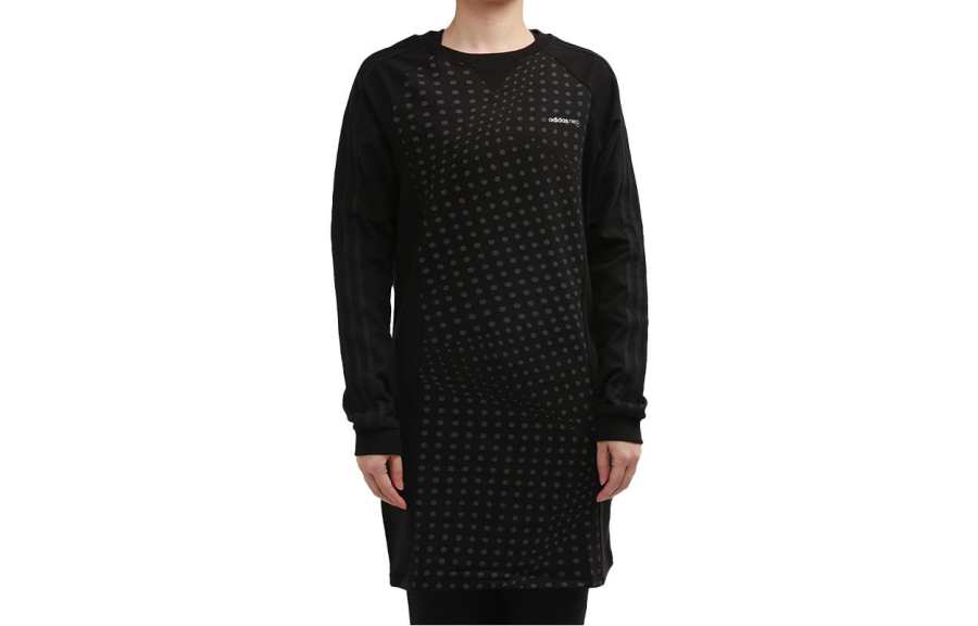 Adidas Adidas Long Sleeved Dresses Women's Black Crew Neck Moderate Short