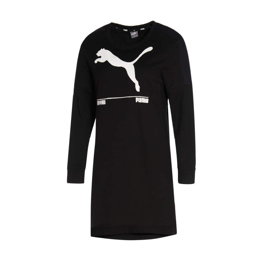 PUMA Long Sleeved Dresses Women's Black Crew Neck Moderate Long