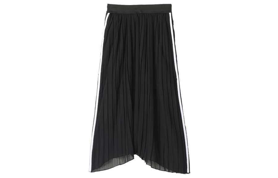Adidas Originals Casual Long Skirts Women's Black Moderate Long Pleated Skirt