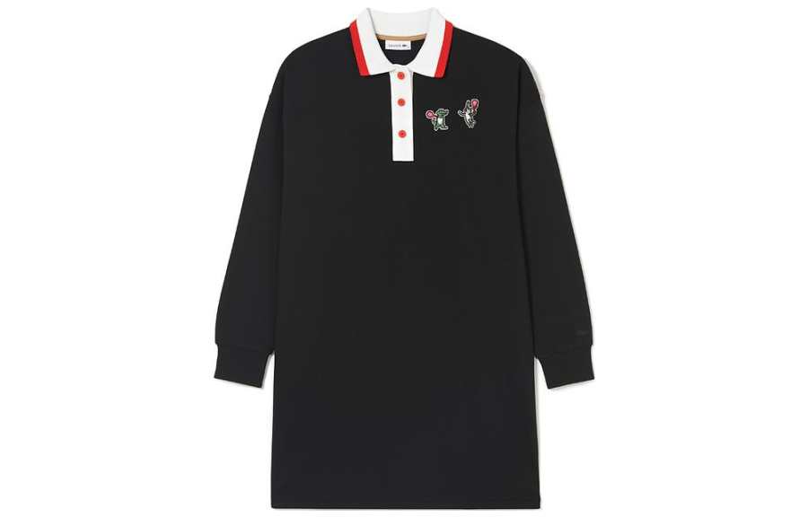 LACOSTE Long Sleeved Dresses Women's Black Polo Collar Moderate Long