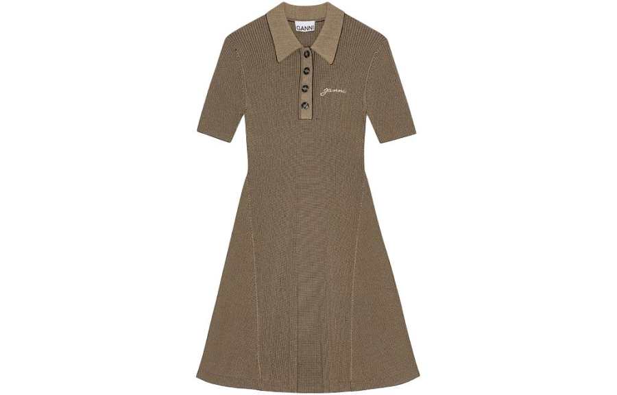 GANNI SS24 Short Sleeved Dress Women's Nomadic Yellow