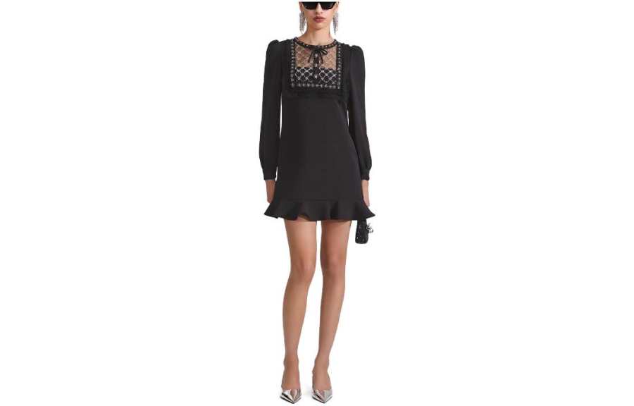 Self-portrait Self portrait FW23 Long Sleeved Dress Women's Black