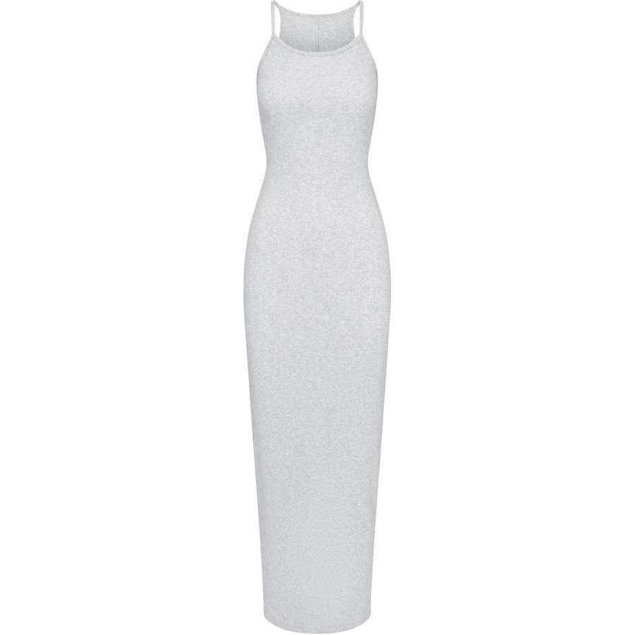Skims SS24 COTTON RIB LONG CAMI DRESS Slip Dress Women's LIGHT HEATHER GREY/Light Heather Gray