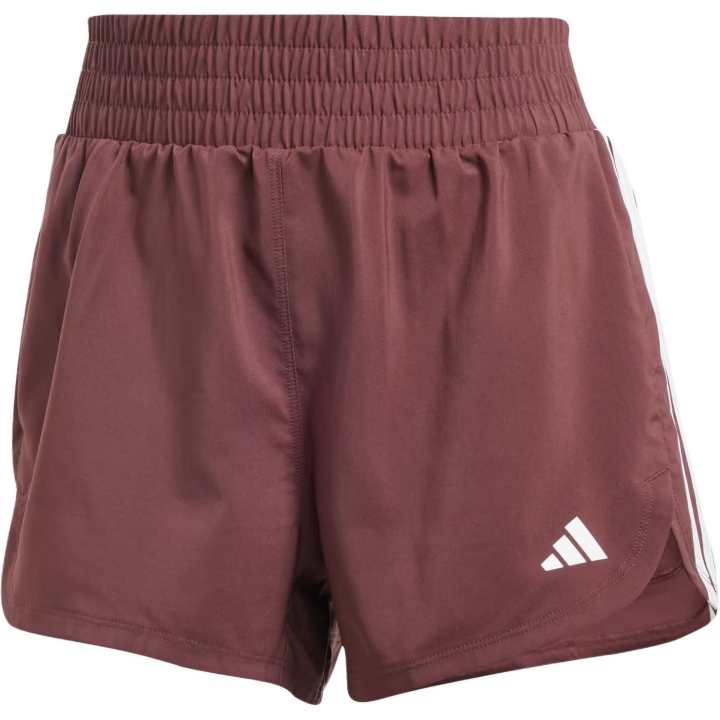 Adidas Adidas Women's Pacer 3 Stripes Woven High Rise Shorts Aurora Ruby/White