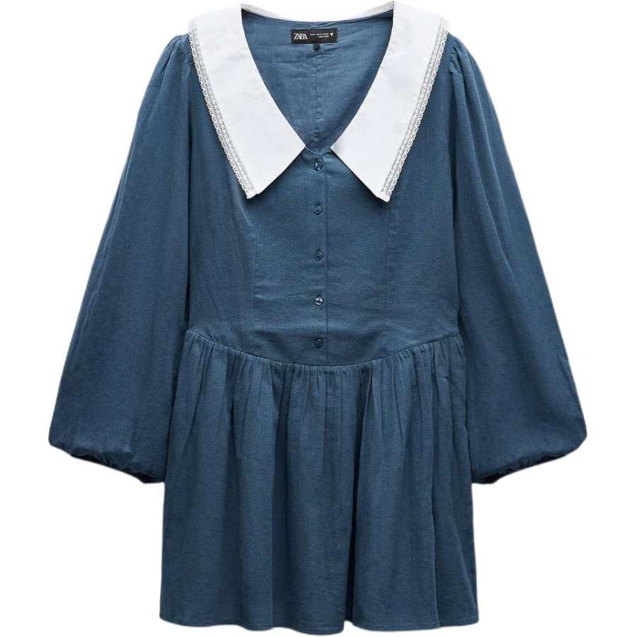 ZARA Trf Long Sleeved Dress Women's Light Petroleum