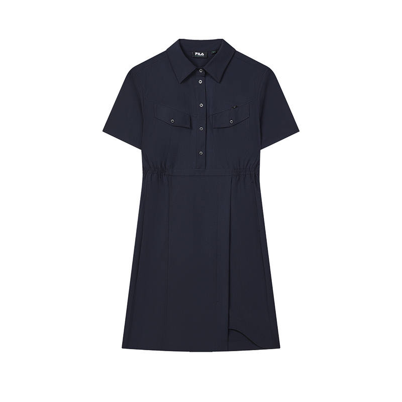 FILA Short Sleeved Dresses Women's Legend Blue Shirt Collar Moderate Mid Length