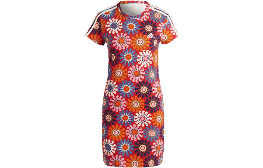 Adidas Adidas X Farm Rio FARM Rio Short Sleeved Dresses Women's Vibrant Red Crew Neck Moderate Short