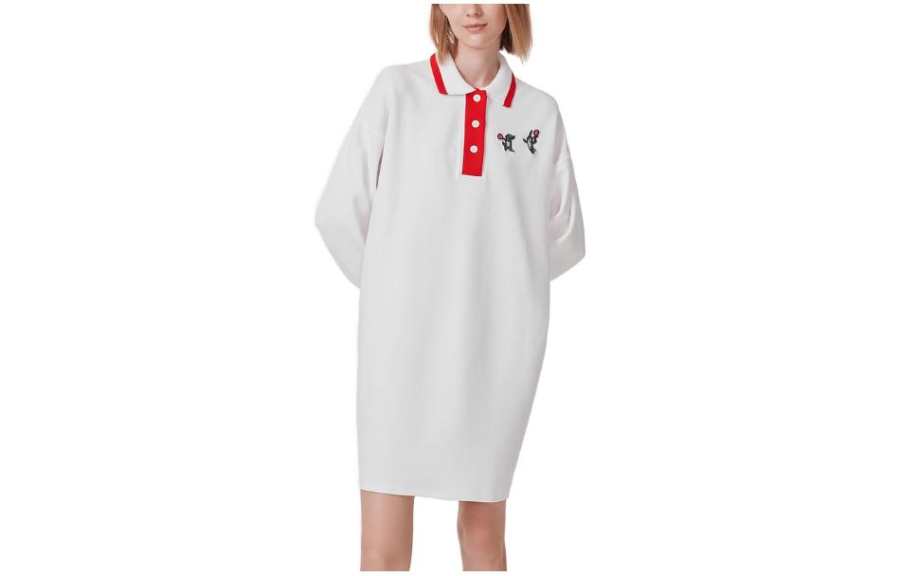 LACOSTE Long Sleeved Dresses Women's White 70V Polo Collar Moderate Mid Length