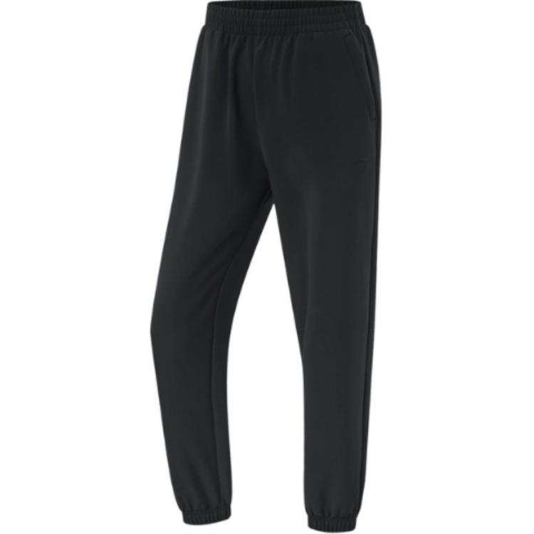 Li-Ning Li Ning Fitness Series Loose Fit Mid Rise Thermal Fleece Lined Lace Up Knitted Sweatpants Women's Black