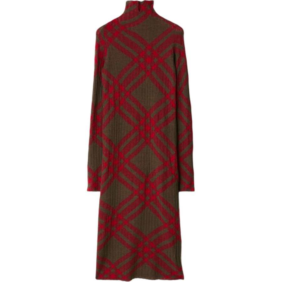 Burberry Checkered Mock-Neck Ribbed Shift Dress