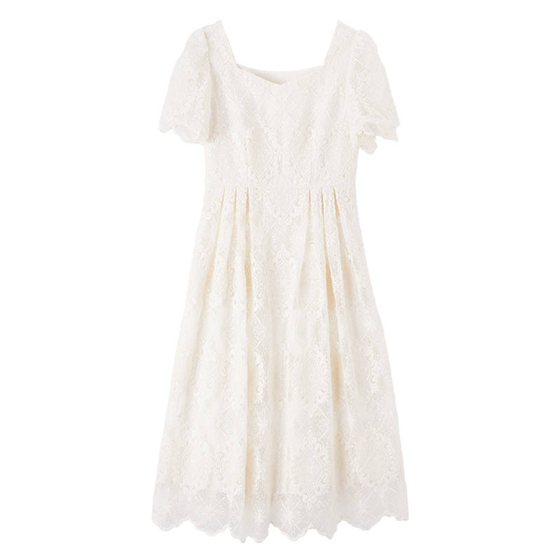 XIANGYING Short Sleeved Dress Women's Beige