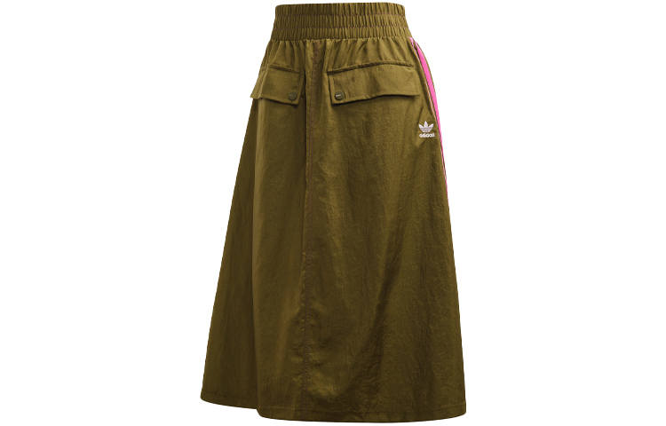 Adidas Originals Casual Long Skirts Women's Olive Green Thin Mid Length A Line Skirt