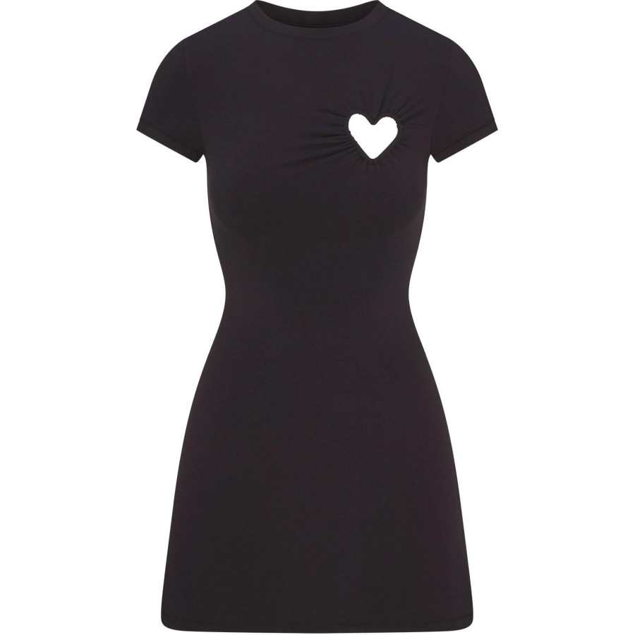 Skims Valentine's Day Collection SS25 COTTON JERSEY HEART MINI DRESS Short Sleeved Dress Women's SOOT/Smoke Gray