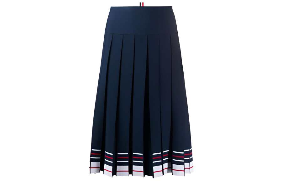 THOM BROWNE Casual Long Skirts Women's Marine Blue Moderate Mid Length Pleated Skirt