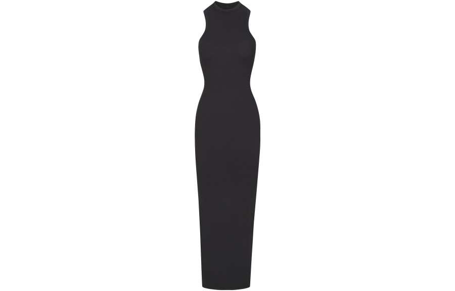 Skims Sleeveless Dresses Women's Soot/Smoke Gray Crew Neck Moderate Long