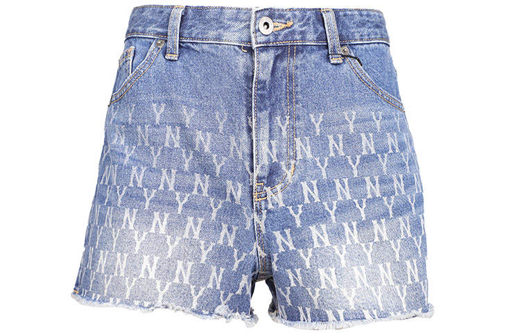 MLB Old Flower Denim Shorts Women's Blue Moderate Straight Fit Pants