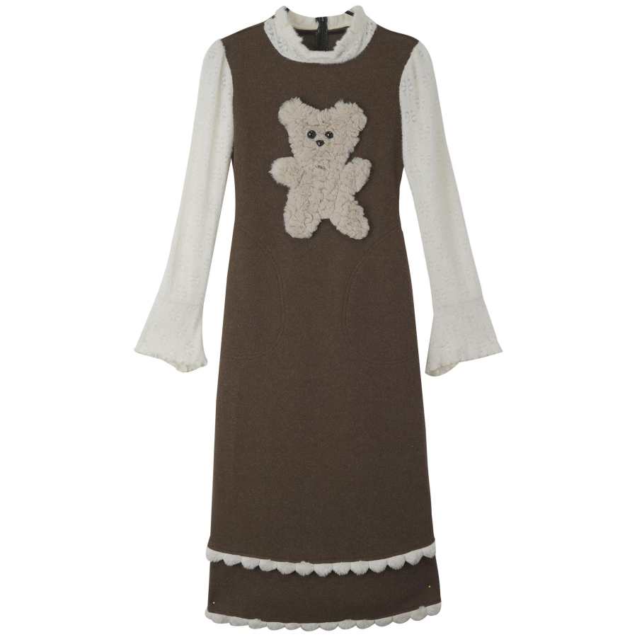 Fabric Pig Long Sleeved Dress Women's Brown