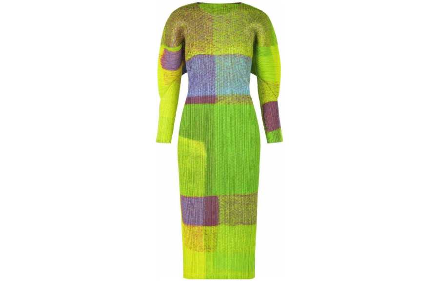 ISSEY MIYAKE Long Sleeved Dresses Women's Green Crew Neck Moderate Long