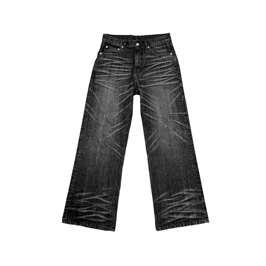 WANNA LAB Jeans Unisex Washed Black Moderate Straight Fit Pants