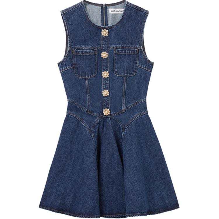 Self-portrait Denim Skater Mini Dress