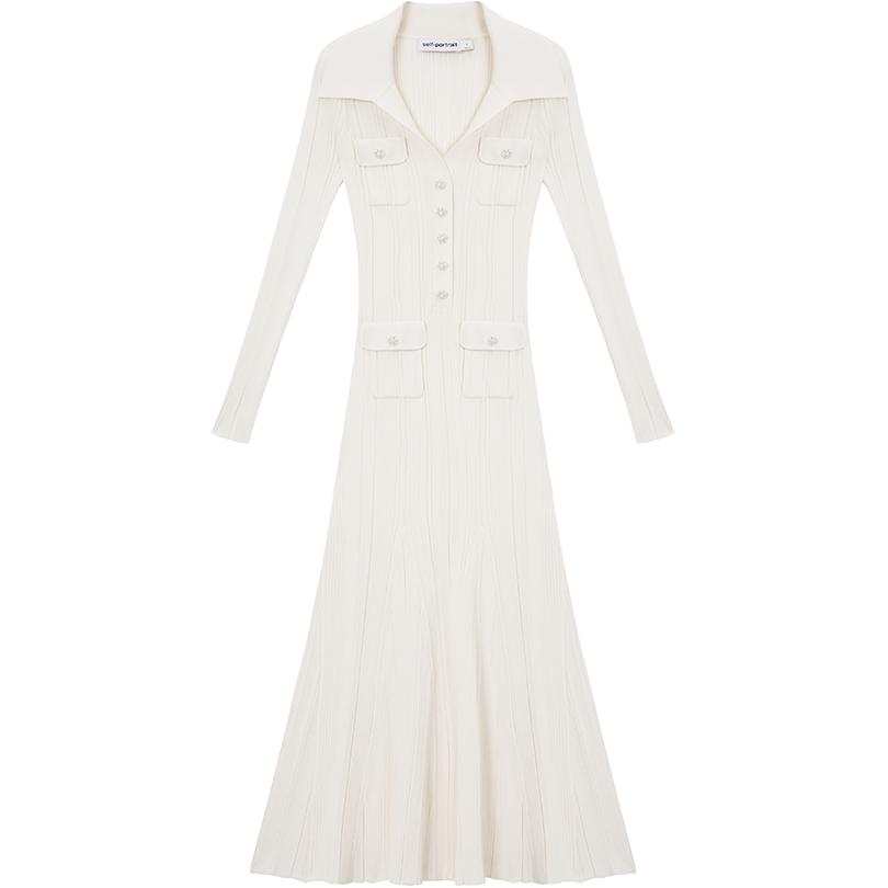Self-portrait Self portrait Long Sleeved Dress Women's Ivory White