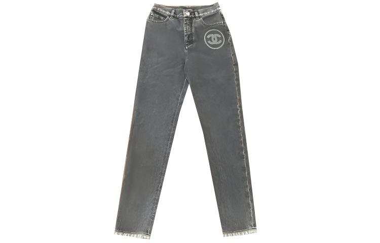CHANEL Jeans Women's Gray Moderate Straight Fit Pants